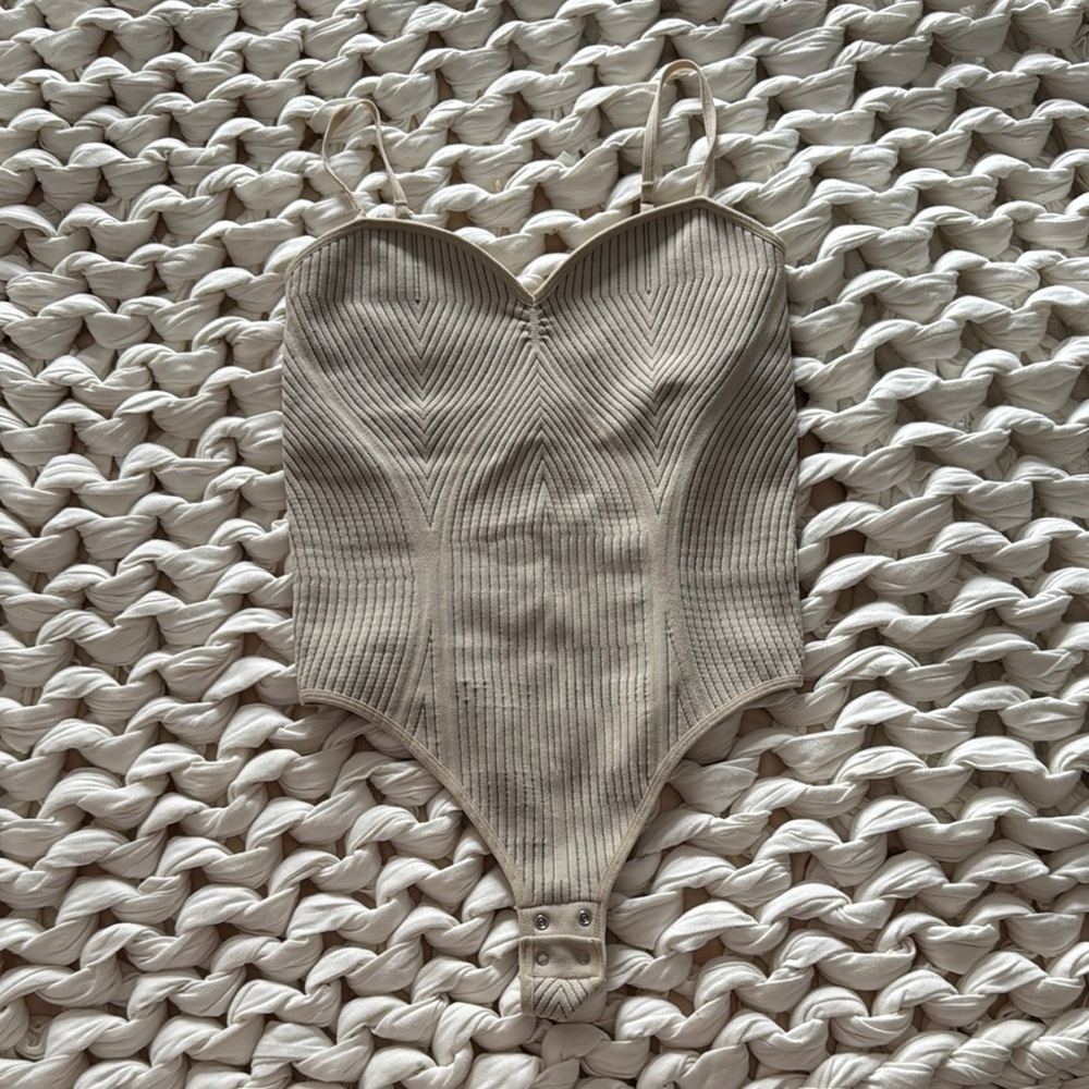 Beige Ribbed Bodysuit